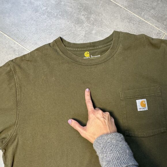 Carhartt Men’s L Pocket Tee Lot of 2 Workwear Logo T-Shirts Army Green Orange - Picture 4 of 12